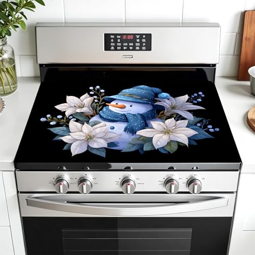 Image of Christmas Multi-Design Stove Cover for Glass /Electric Stoves - 3-in-1 Heat-Resistant Protector Mat, Non-Slip Drying Rack 28 inchx20 inch