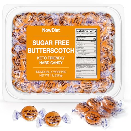 Sugar Free Butterscotch Hard Candy, Individually Wrapped, Resealable Container, Keto