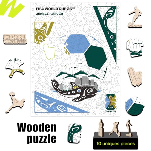 Image of FIFA World Cup 2026 City Puzzle Vancouver Poster Wooden Jigsaw Puzzle for Adults, Official Licensed Soccer Sports Puzzles, 200 Pieces Home Decor Gift for Fans, 9.3x11.8''