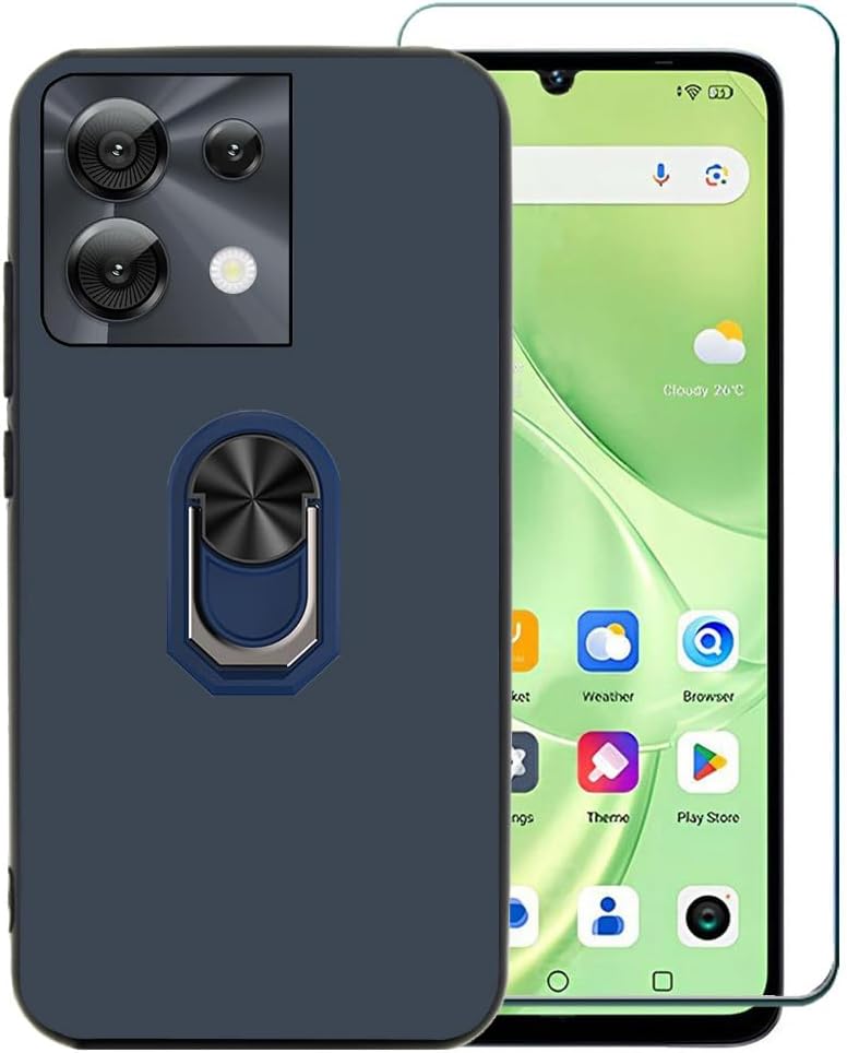 for UMIDIGI G9 Phone Case with Screen Protector, Umidigi G9C/G9A/G9T Case, Slim Thin TPU Case & 360 Rotating Ring Holder Kickstand Silicone Rubber Case for UMIDIGI G9 5G/G9C/G9A/G9T, Blue