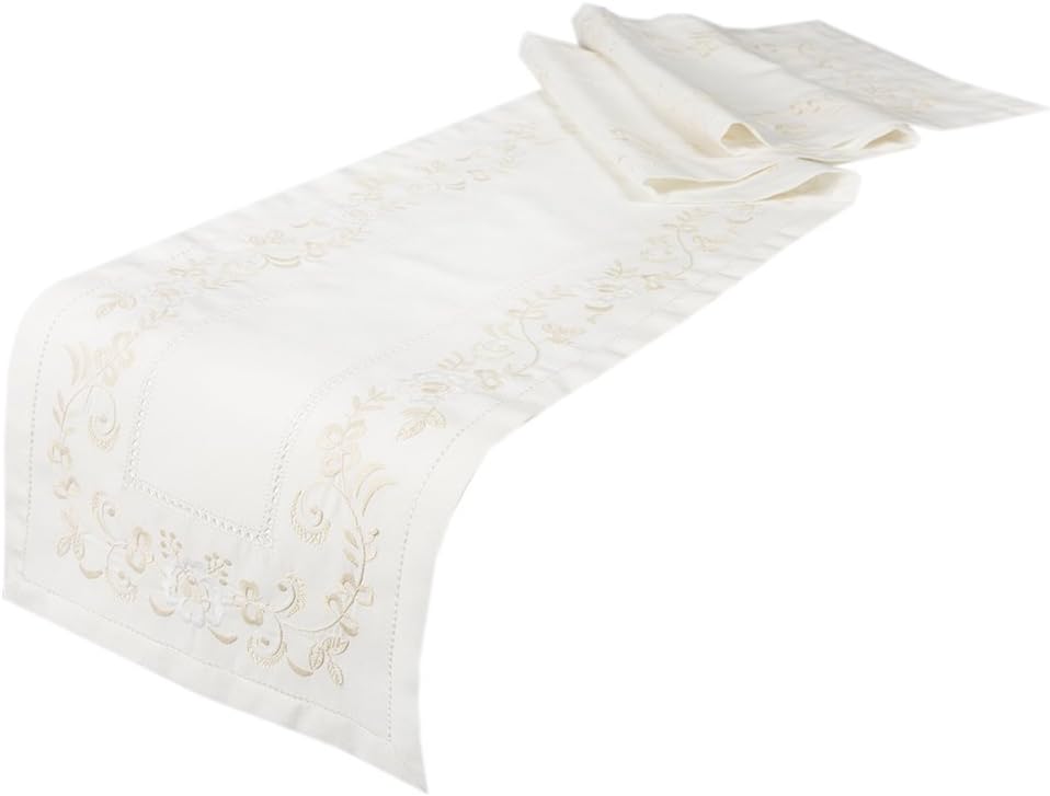 Embroidered Floral Table Runner, 15 by 72-Inch