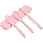 1 PCS Reusable Utensils Set with Case, Camping Utensils Plastic Spoons and Forks Sets for Lunch Box Accessories, Portable Cutlery Set for Kids Adults Travel Picnic Office Lunch Daily Use(Pink)