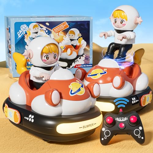 BunnyJOY Coche Teledirigido RC con Luces y Música, Coche Radiocontrol Infantil con Figuras Desmontables y Mando a Distancia, Regalo para Niños y Niñas de 4 a 8 Años, Naranja
