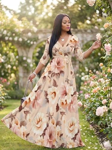 Image of PinkPatty Plus Size Maxi Dress for Women 3 /4 Sleeve Casual Long Dress