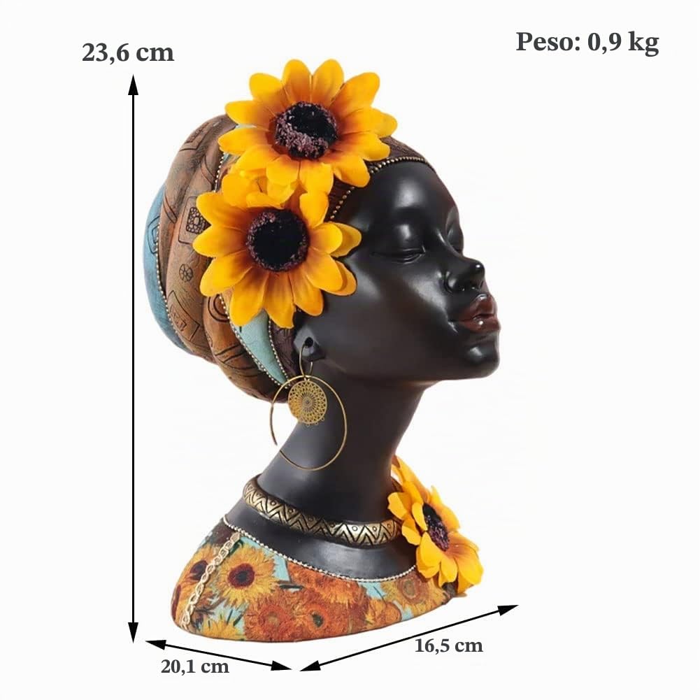 Statua busto di donna africana in resina, decorazione domestica moderna Busto di ragazza girasole africano, adatto per ingresso, ingresso, ufficio, soggiorno, decorazione della camera da letto