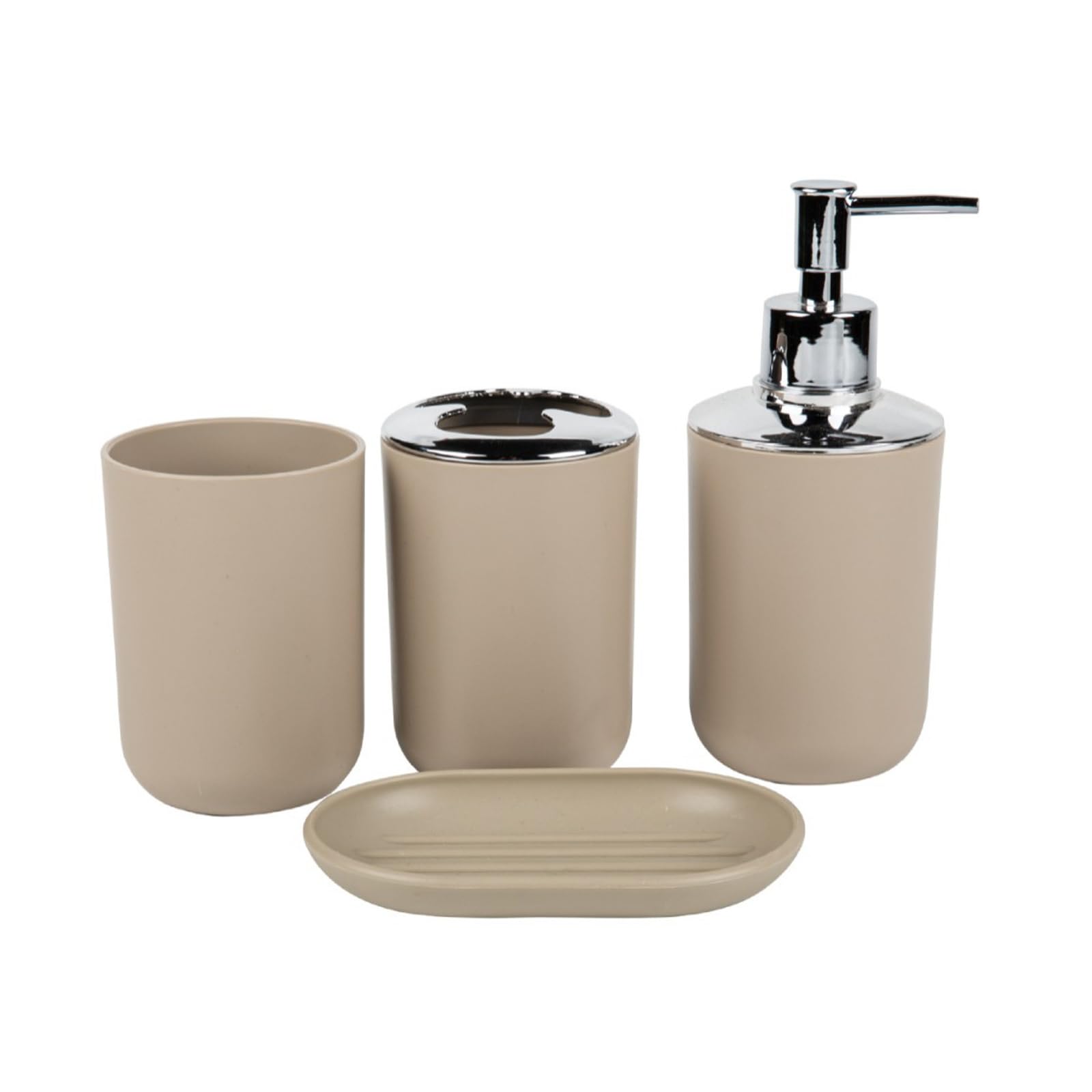 HGENAHGTF Contemporary 4-Piece Bathroom Storage Set for Toothbrush, Soap Dispenser Tray, White Countertop Decor Bathroom Accessory Set