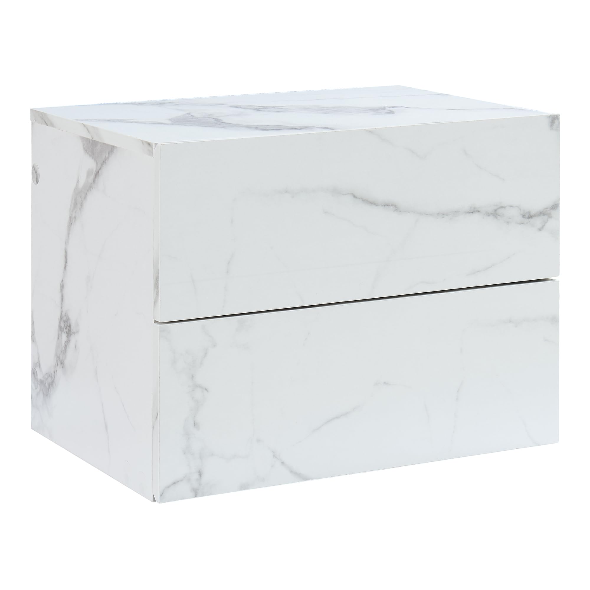 [en.casa] Comodino da Parete con 2 Cassetti 40 x 29 x 30 cm Cassettiera Pensile Portaoggetti da Muro - Effetto Marmo Bianco