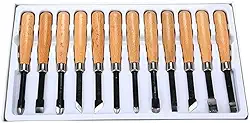 Kit de Formões para Madeira | 12 Peças com Lâmina de Aço e Cabo de Madeira | Ideal para Escultura e Entalhe | Formões para Escultura em Madeira