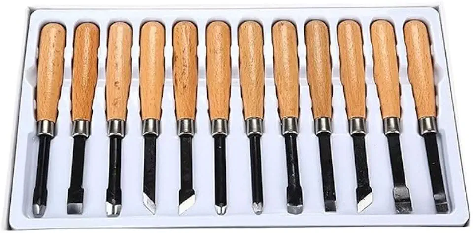 Kit de Formões para Madeira | 12 Peças com Lâmina de Aço e Cabo de Madeira | Ideal para Escultura e Entalhe | Formões para Escultura em Madeira