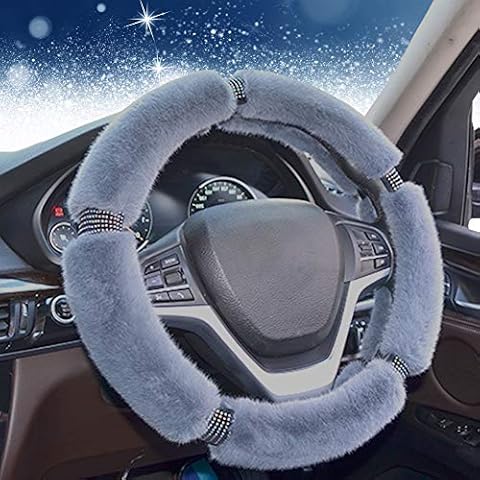 Fluffy Steering Wheel Cover - YGYQZ Plush Steering Wheel Covers, Warm Cover for Winter, Nonslip, Gray Cover