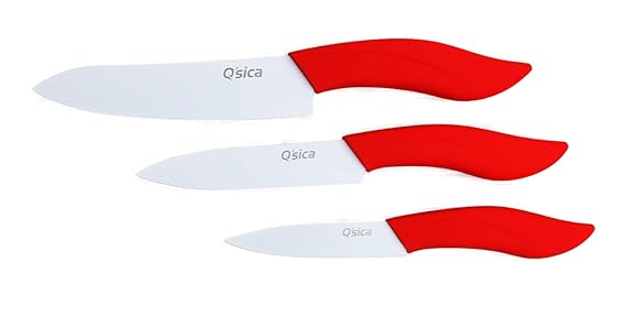 Qsica Ceramic Stainless Steel Coated Kitchen Knife(Red, 2.1.3) - Set of 3