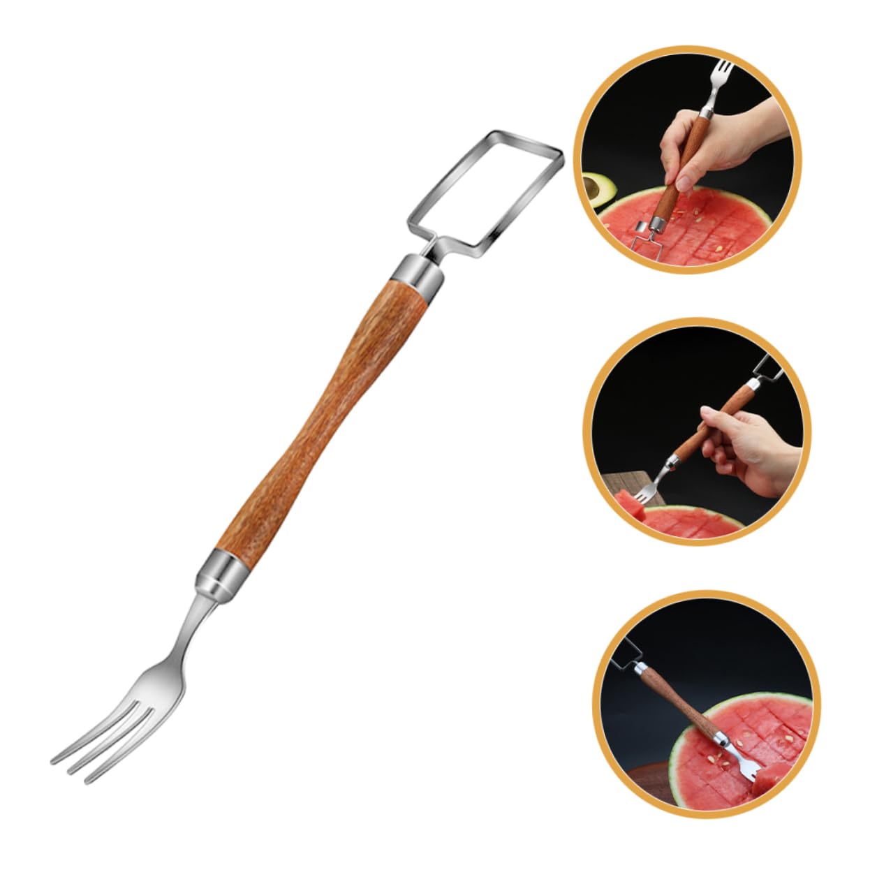Cabilock Watermelon Folk Slicer Professional Cutter 2-in-1 Fruit Fork Slicer Stainless Steel Wood Perfect for Parties