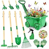 IEEILULU Brouette Enfant, Outils Jardinage Enfant avec Pelle Bêche Râteau Gants Tablier Arrosoir, Set Jardinage pour Garçons et Filles 3 4 5 6+ Ans, Jouet Jeux Exterieur Enfants (Vert)