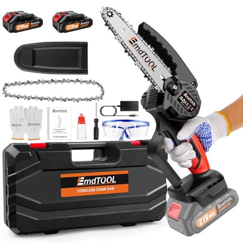 Mini Electric Chainsaw Cordless 6-Inch-2 Chains, 700W Powerful Motor, 3500 RPM-Cordless Power Chain Saws-Handheld Small Chainsaw for Wood Trimming Woodworking (Orange Mini Chainsaw -2* Battery)