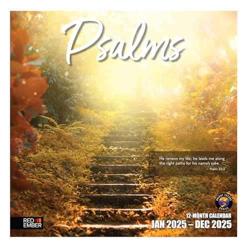 RED EMBER Psalms 2025 Wall Calendar 12 Month | 12" x 24" Open | Thick & Sturdy Paper | Giftable | Religious Bible Verse Christian Calendar 2025
