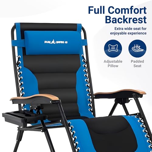UDPATIO Oversized Zero Gravity Chair Outdoor, Anti Gravity Patio Padding Chairs Folding Adjustable with Cup Holder, Foot Pad & Padded Headrest, Supports 500lbs