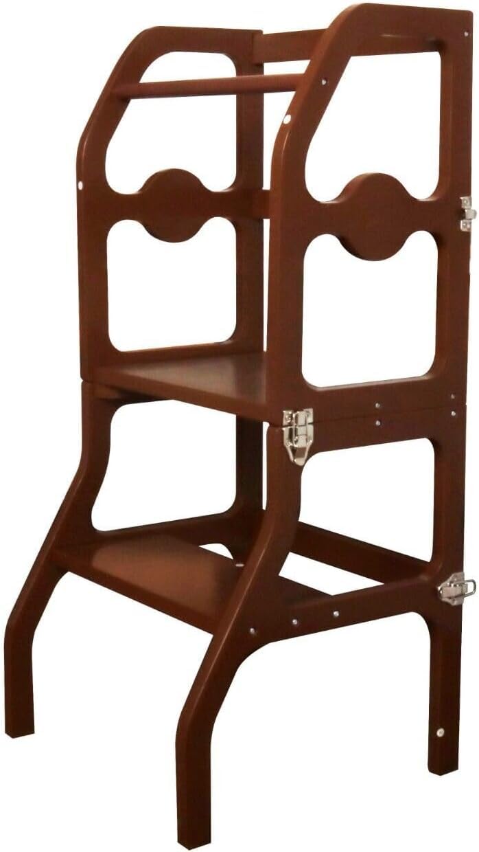 HYGRAD Toddlers Step Stool Table Set Kids Step Frame Kitchen Nursery Step Stool Wooden 2 in 1 Table & Bench Set & High Step Stool Nursery Furniture (Brown)