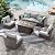 Patio Furniture Set,7 Piece Patio Furniture Set with Fire Pit Table,PE Wicker Rattan Sectional Sofa Patio Conversation Set with Thickened Cushions, Grey