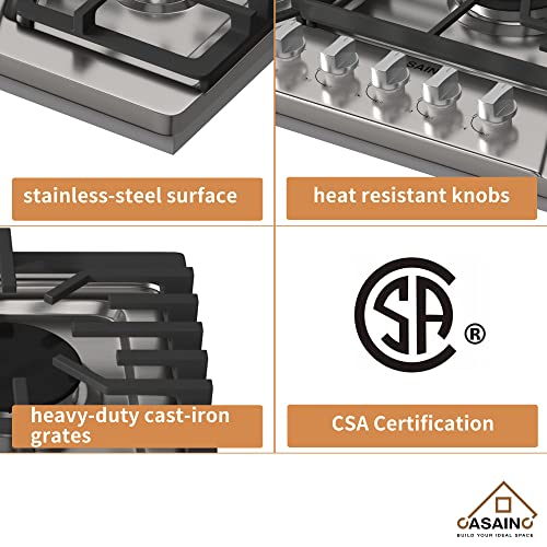 Casainc 36 Inch Gas Cooktop With 5 Power Burners, Built-In Gas Stove Top Of 304 Stainless Steel, Gas Hob Ng/Lpg Convertible, Gas Cooker With Thermocouple Protection, Csa Certified… #TOP5