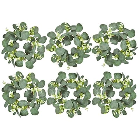 LSKYTOP 6Pcs Eucalyptus Wreath Faux Kitchen Cabinet Wreaths Artificial Greenery Wreath Farmhouse Wreath for Door Wall Window Decor, 9Inch/PC Cover