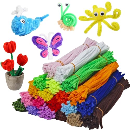 1000 Pieces Pipe Cleaners Craft Set, Chenille Stems for Flowers Craft Supplies Fluffy Fuzzy Sticks for DIY Art Projects Creative Gift Wrapping Party D