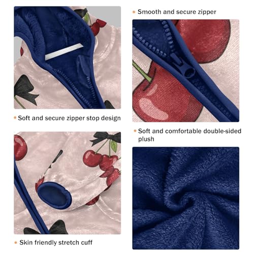 Cherry Pattern with Black Bows Toddler Fleece Jacket Girl Boys Hooded Fleece Jacket Coat Warm Outwear Zip-up 3-10T3