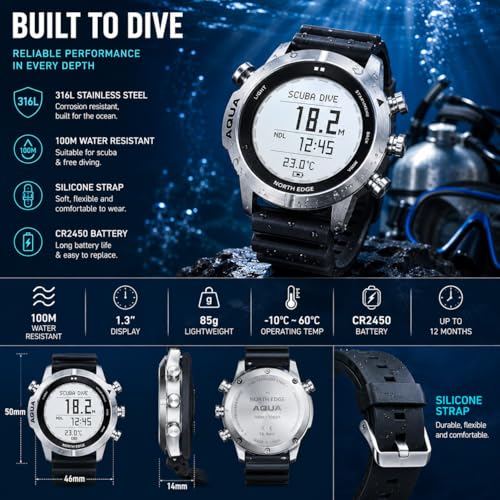 Montre d'ordinateur de plongée NORTH EDGE robuste avec boîtier étanche 50M - 4
