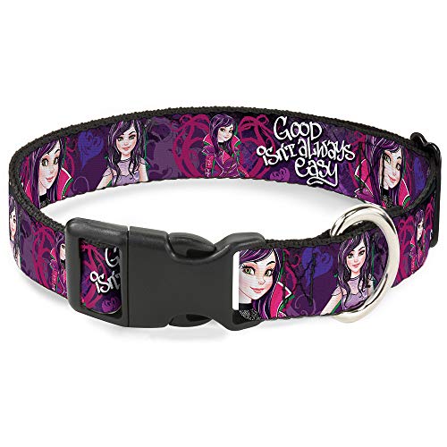 Buckle-Down Plastic Clip Collar - Descendants Mal 3-Poses GOOD ISN'T ALWAYS/Hearts/Dragons EASY Purples/Pinks - 1" Wide - Fits 15-26" Neck - Large