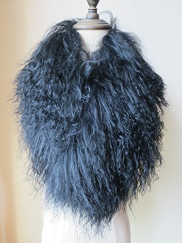 hand-made Women Real Mongolia Lamb Hair Scarf with Clip Collar (Black)2