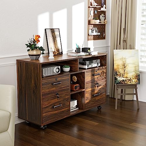 Vingli Wide 4 Drawer File Cabinet With Lock, Wood Lateral File Cabinet With Open Shelves, Lockable Rolling File Cabinets For Home Office thumb #8