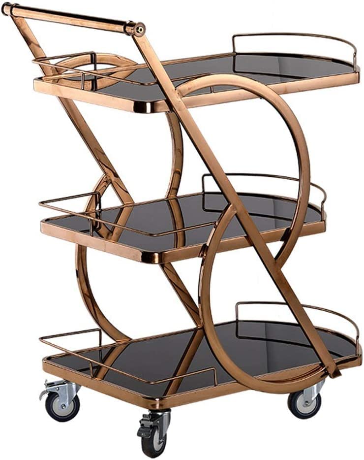 PLMNBQWE Elegante Carrito de Servicio de 3 Niveles para restaurantes y hoteles, Carrito de Catering móvil con Ruedas universales, botellero, Armario para Bebidas y Tetera de Cocina