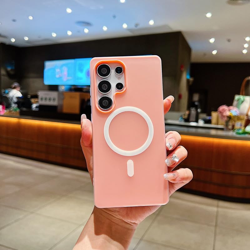 Image of LuxuryKase Magnetic Silicone Candy Case for Samsung Galaxy S24 Ultra | MagSafe Compatible | Slim Protective Case | Lightweight & Flexible | Wireless Charging | Soft Matte Finish - Pink