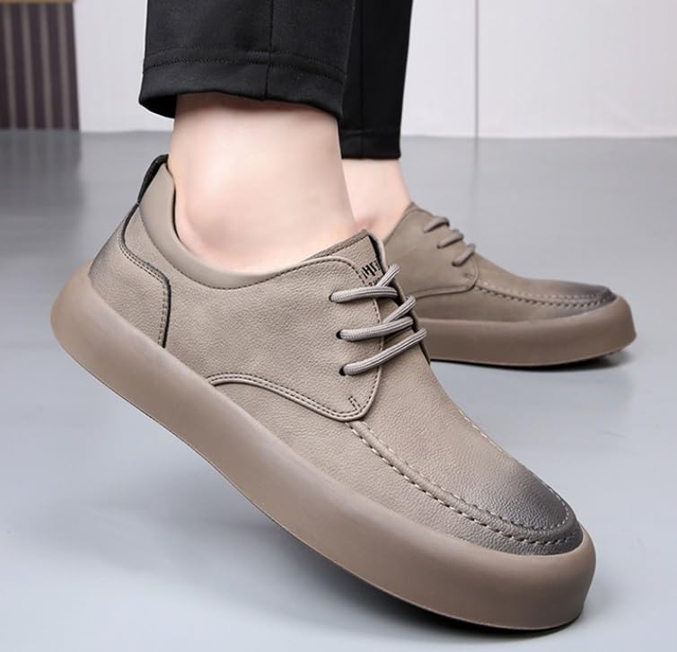Men's Hand Stitching Leather Loafers Fashion Round Toe Soft Sole Outdoor Casual Breathable Lace Up Oxford Shoe Comfort Low Top Flats Dress Driving Shoes for Men2