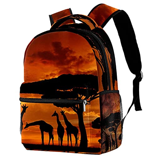Mochila escolar de jirafas del paisaje africano para universidad y aire libre