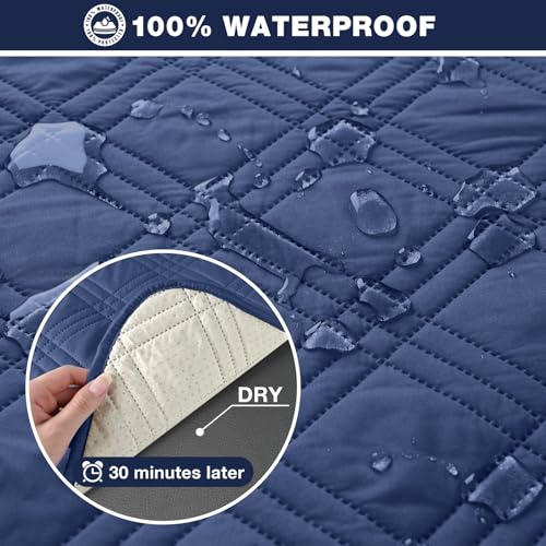 Image of TAOCOCO 100% Waterproof Recliner Sofa Cover, Non Slip Split Couch Covers for Reclining Couches with Straps, Washable Reclining Sofa Cover Furniture Protector for Kids Pets(3 Seater, Ocean Blue)