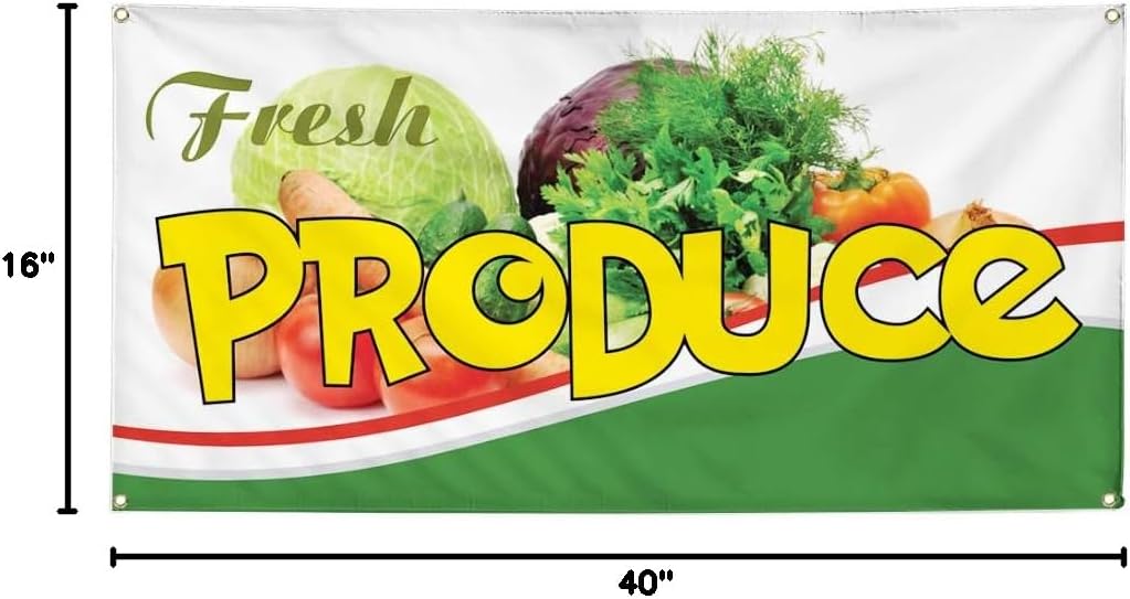 Vinyl Banner Multiple Sizes Fresh Produce Outdoor Advertising Printing H Food & Beverage Vegetable Assortments Outdoor Weatherproof Industrial Yard Signs White 4 Grommets 16x40Inches