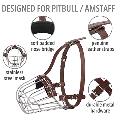 Bronzedog Pitbull Dog Muzzle Breathable Metal Basket For Large Dogs Amstaff Staffordshire Terrier Biting Chewing Barking (Dark Brown) #TOP3