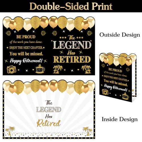 Uiorgui Retirement Card for Man Woman, Black Gold Large Retirement Card for Signing Jumbo The Legend Has Retired Guest Book Greeting Card with Envelope Retired Decorations Gift