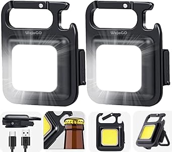 LED Mini Flashlight 1000 Lumens Bright Rechargeable COB Keychain Flashlight with 4 Light Modes Portable Pocket Light with Retractable Stand, Bottle Opener and Magnetic Base for Walking/Camping