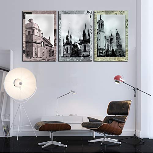 Tableau triptyque classique d'architecture peinture sur toile 3 pièces art HD