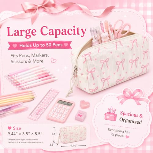 Image of LEDAOU Cute Pencil Case for Kids Girls Boys Pencil Pouch kawaii Pen Pencil Box Bag Holder for School Students (Corduroy Pink Bow)