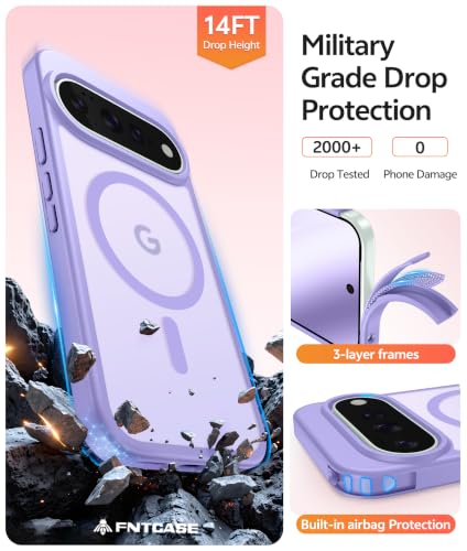 Image of FNTCASE for Google Pixel 11 Pro XL Case, Fit for Magsafe, Screen Protector | Translucent Matte Magnetic Back, 14FT Military Grade Drop Protection, Shockproof Protective Phone Cover, Light Purple
