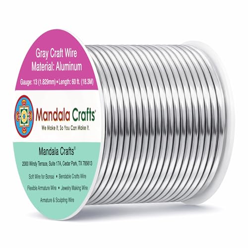 Image of Mandala Crafts 13 Gauge Gray Anodized Aluminum Craft Wire, 60 FT | Colored, Flexible, Bendable, for Bonsai, Armature, Sculpting, Wire Wrapping, Jewelry Making, Weather & Tarnish Resistant