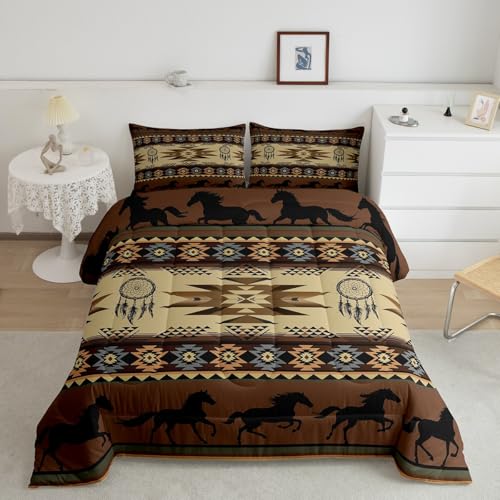 Feelyou Boho Bedding Set Queen Size Kids Southwestern Native Aztec Comforter Cover for Boys Girls Teens Southwest Native American Design Duvet Cover Brown Breathable Soft Lightweight Microfiber