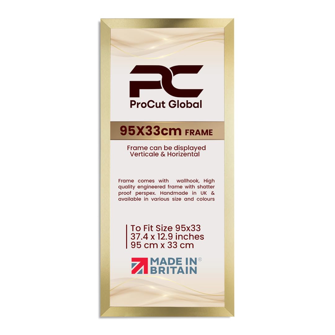 Procut Global 95X33CM Gold Picture Frames - Modern Wooden Photo Frame with Shatterproof Perspex for Wall or Tabletop - Perfect for Posters, Certificates, Prints - Sizes & Colors Available — image 1