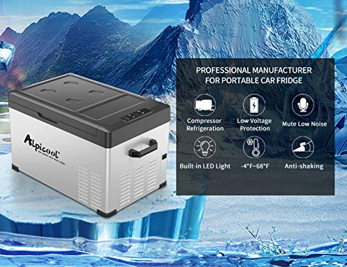 Alpicool C30 Portable Refrigerator 32 Quart Car Fridge Freezer for Travel, Outdoor Use -12/24V DC and 110-240V AC (Black and Silver)
