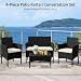 Yaheetech 4-Piece Rattan Patio Furniture Set, Outdoor 4 Seater Patio Conversation Sets with Glass Top Coffee Table, Weather Resistant Garden Conversation Set for Patio, Backyard, Deck, Black/Beige