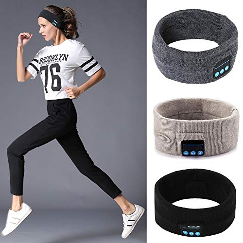 Casque Bluetooth pour Masque de Sommeil Unisexe sans Fil Bluetooth Sport Bandeau Musique Casque Yoga Running Élastique Bandeau Haut-Parleur Mains Libres Tricot Bandana, Noir Cover