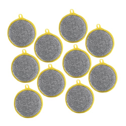 Ciieeo 10pcs Double Sided Round Sponge Cleaner Pads Metallic Scrubbing Dish Pads for Efficient Kitchen Cleaning Versatile Kitchen Scrubber for Dishes Counters and Stoves