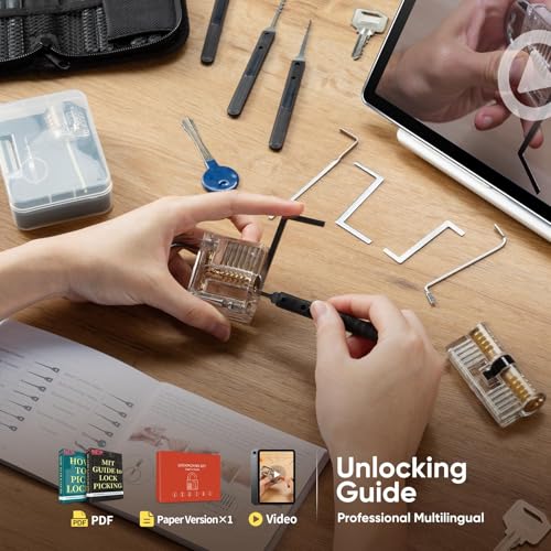 IPSXP Lockpicking Set, 32 Stück Dietrich Set mit 4 Transparentem Trainingsschlössern und Handbuch Das perfekte Lock Pick Set für Anfänger und Profis Schlosser, Schwarz